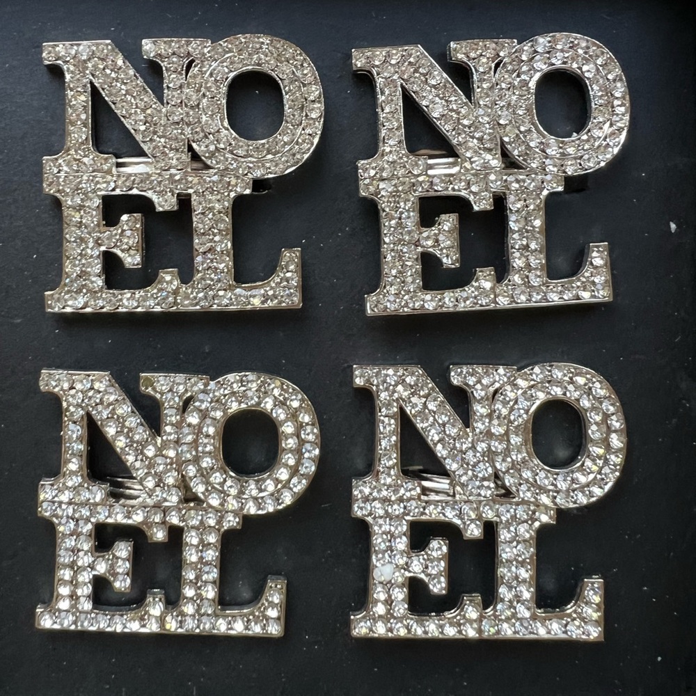 Rachel Zoe NOEL napkin rings set of 4 Rhinestones Silver tone new in box